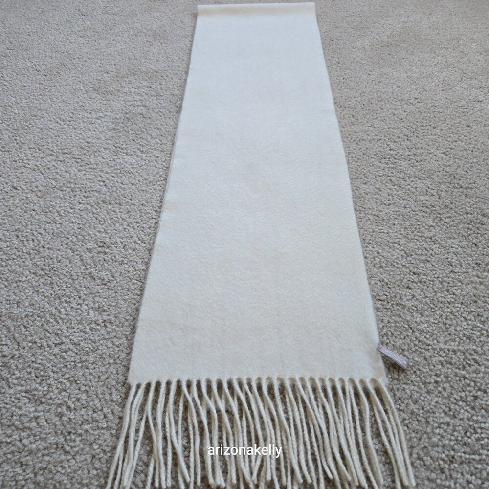 NWOT Nordstrom Cashmere Ivory Woven Fringe Scarf - Picture 3 of 13